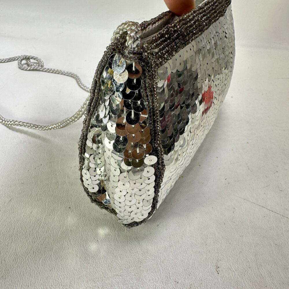 Vintage Dolce By Pierre Sequin Bag Handbag Purse Silver Beaded Edge Purse Lined - Picture 4 of 11